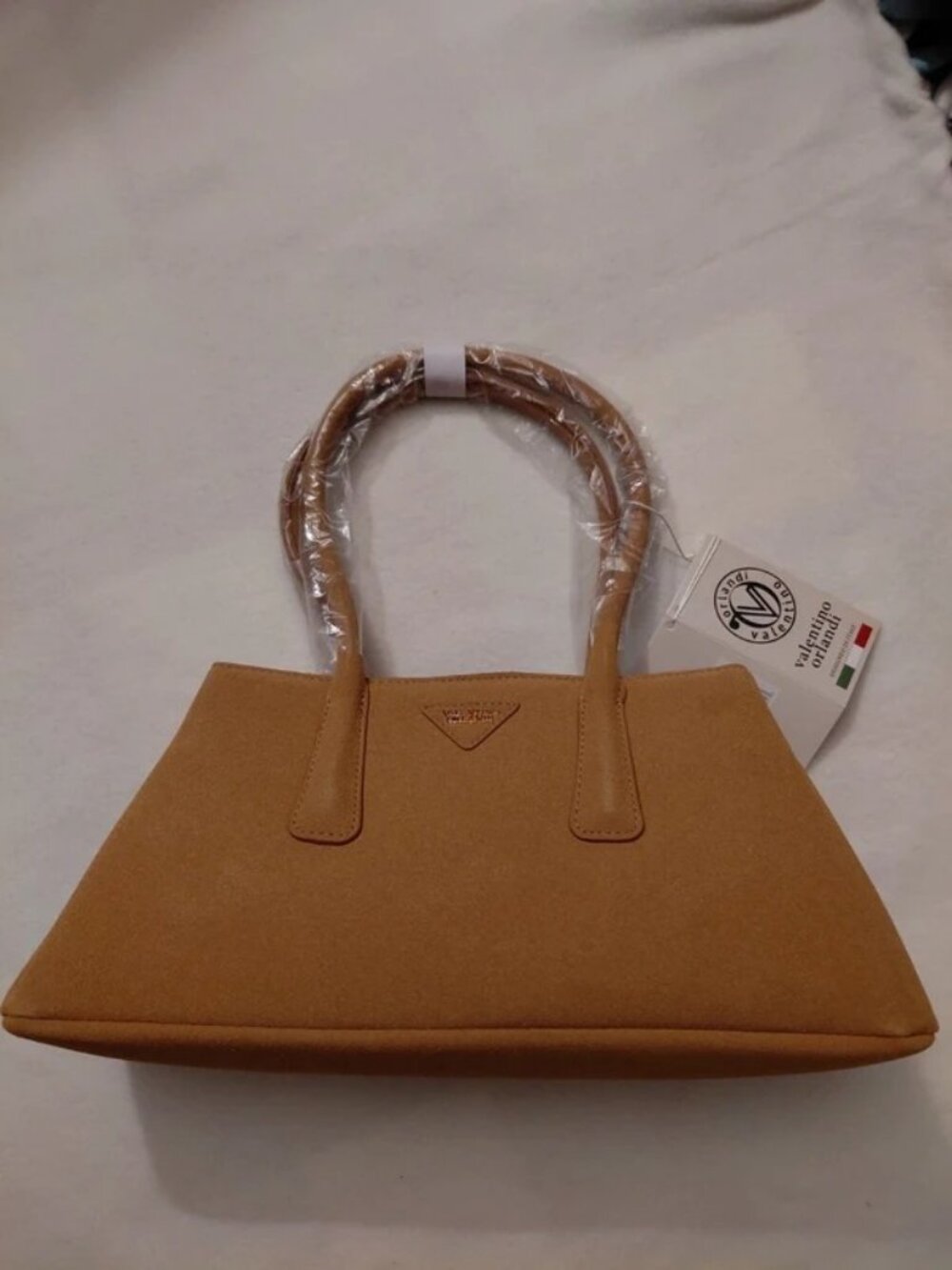 Valentino Orlandi Nelly Synthetic Suede Handbag – Caramel Brown